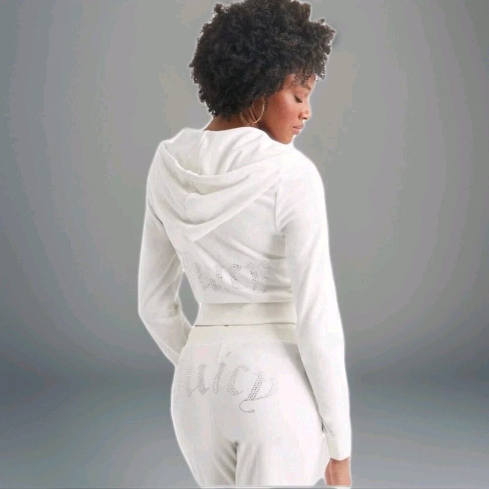 Juicy Couture Velour Tracksuit Hooded Jacket Rhinestone Back Sz L Ivory NWT $199